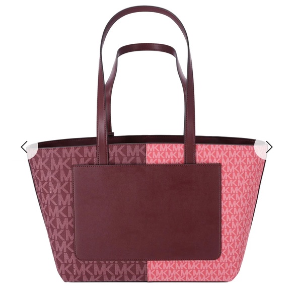 Michael Kors Jet Set Travel Medium Zip Top Tote Oxblood Multi MK Signature - Picture 2 of 9